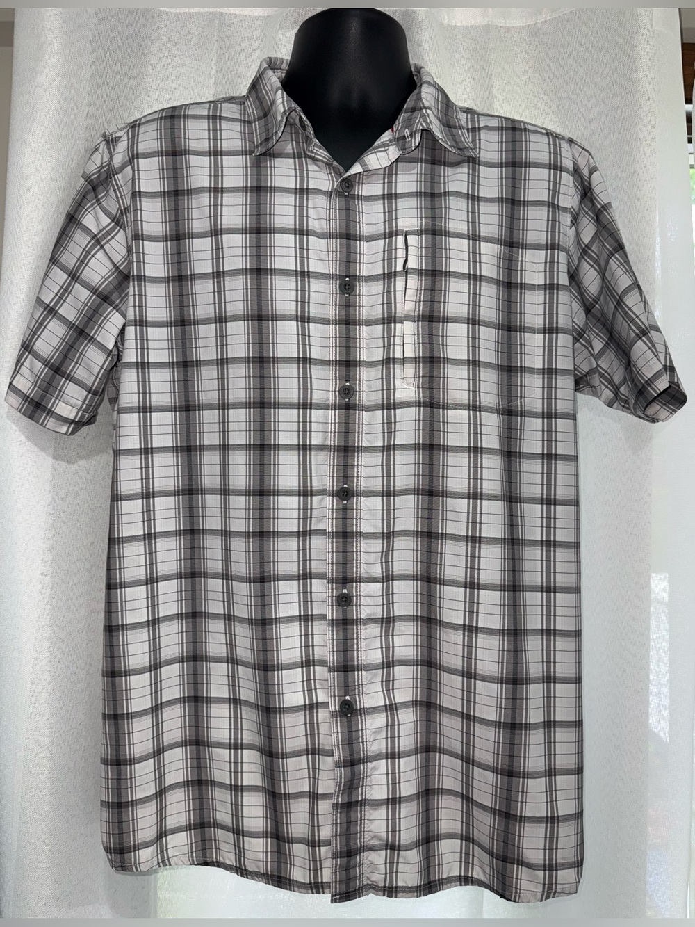The North Face Tekware Gray Plaid Short Sleeve Hiking Shirt Men Large